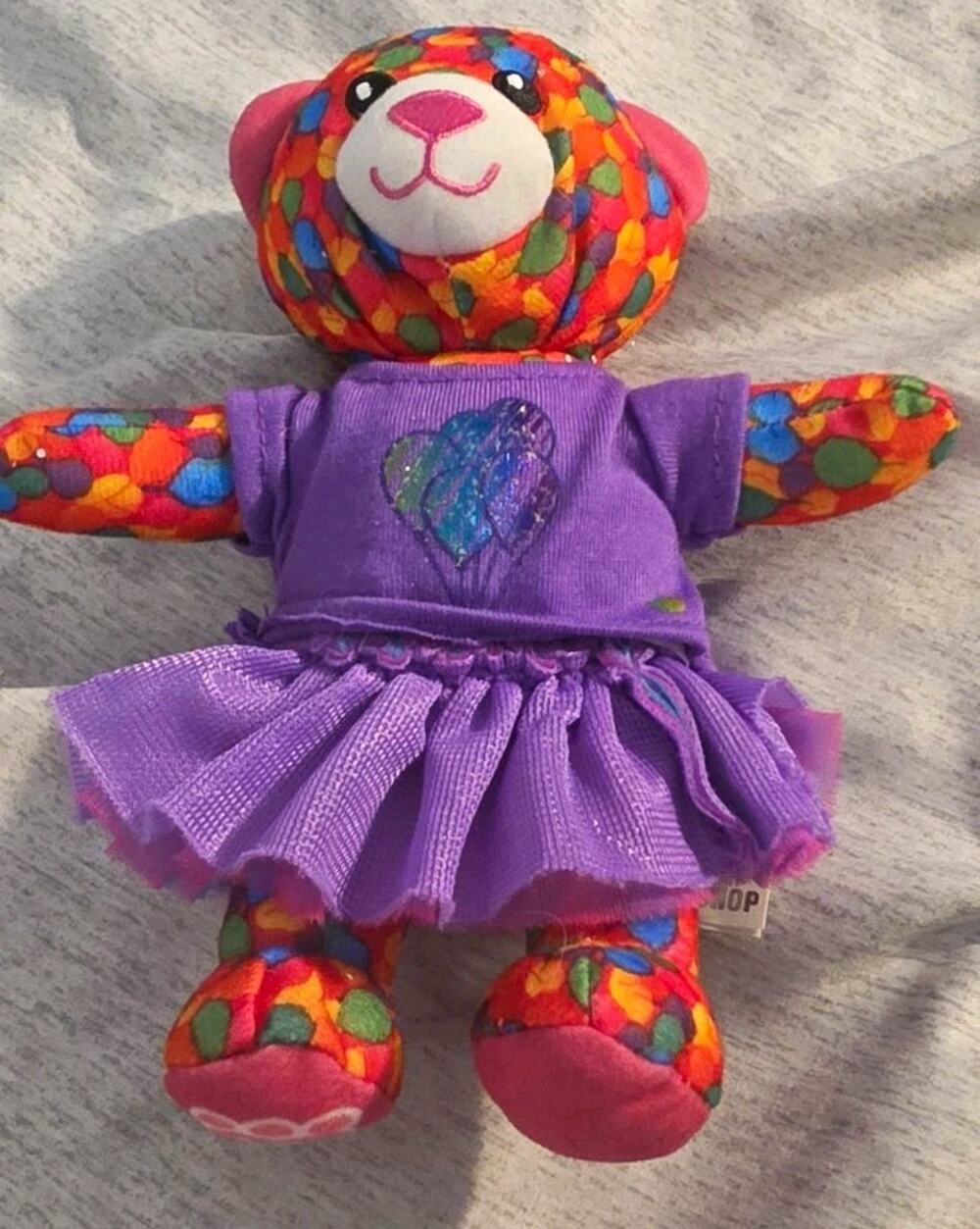 Build-A-Bear Mini 7" Plush Celebration Balloon Teddy Bear Purple Tutu Dress